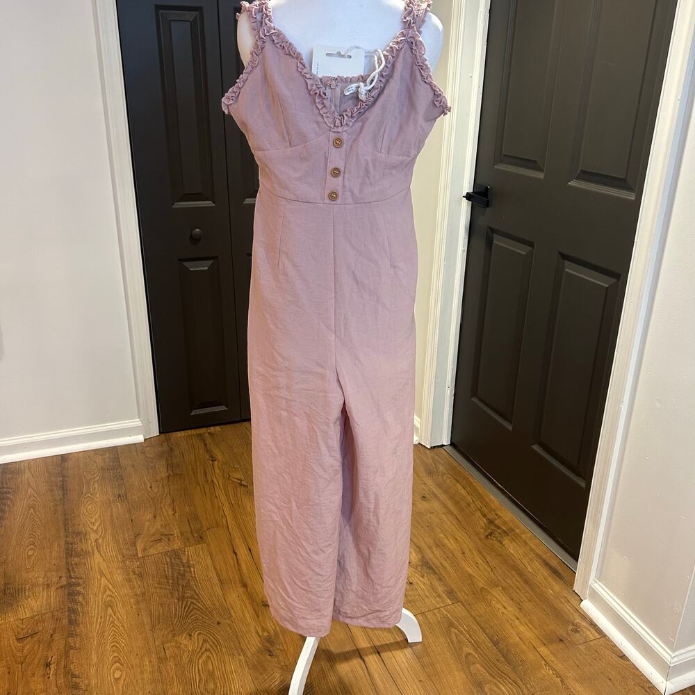 HERE COMES THE SUN NWT Sz M Dusty Rose Palazzo Maxi Jumper Boho Tie Back Chic